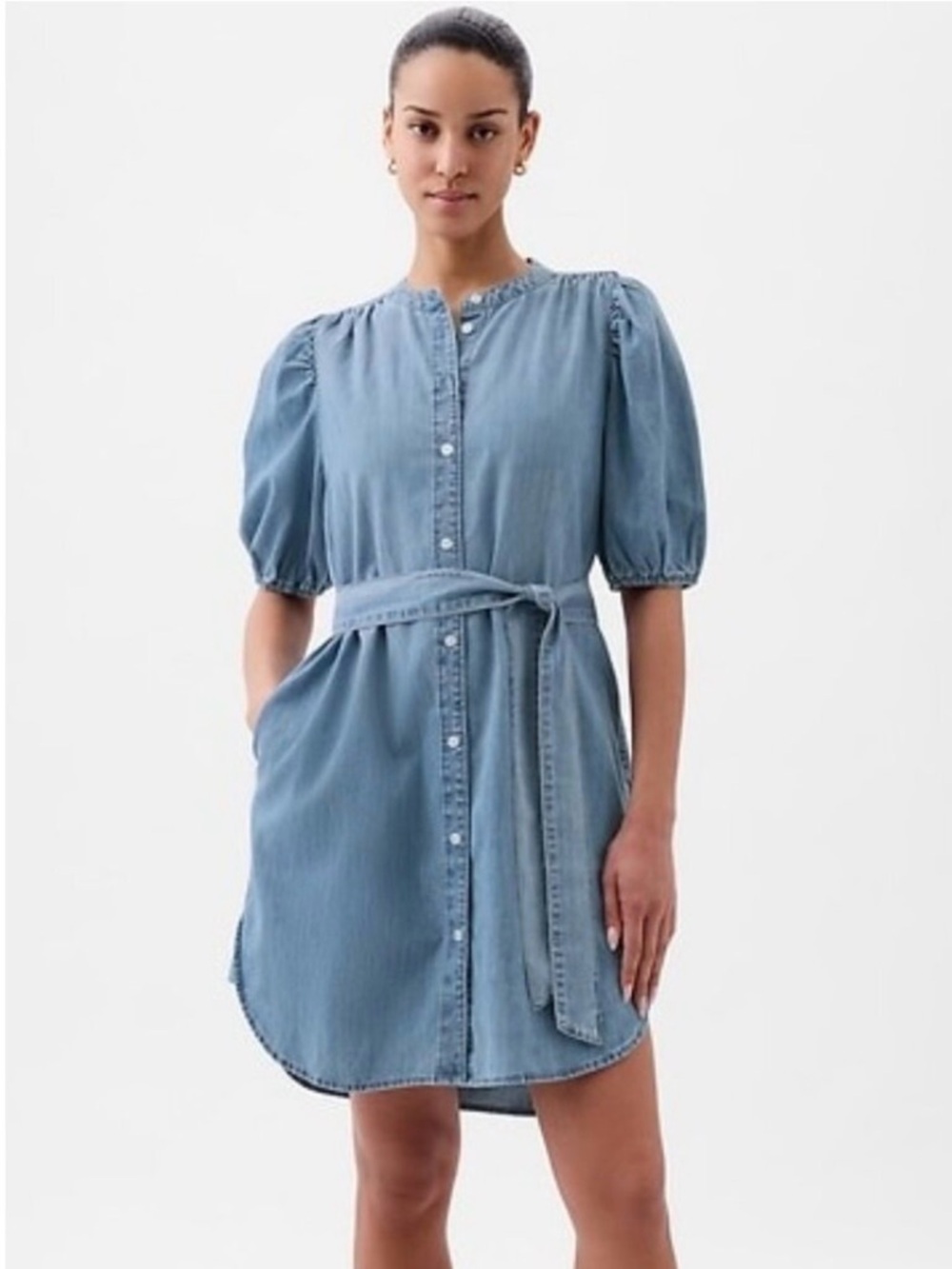 GAP Puff Sleve Denim Chambray Shirt Dress — Small